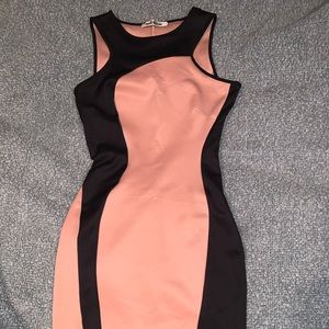 Pink and black midi fitted dress